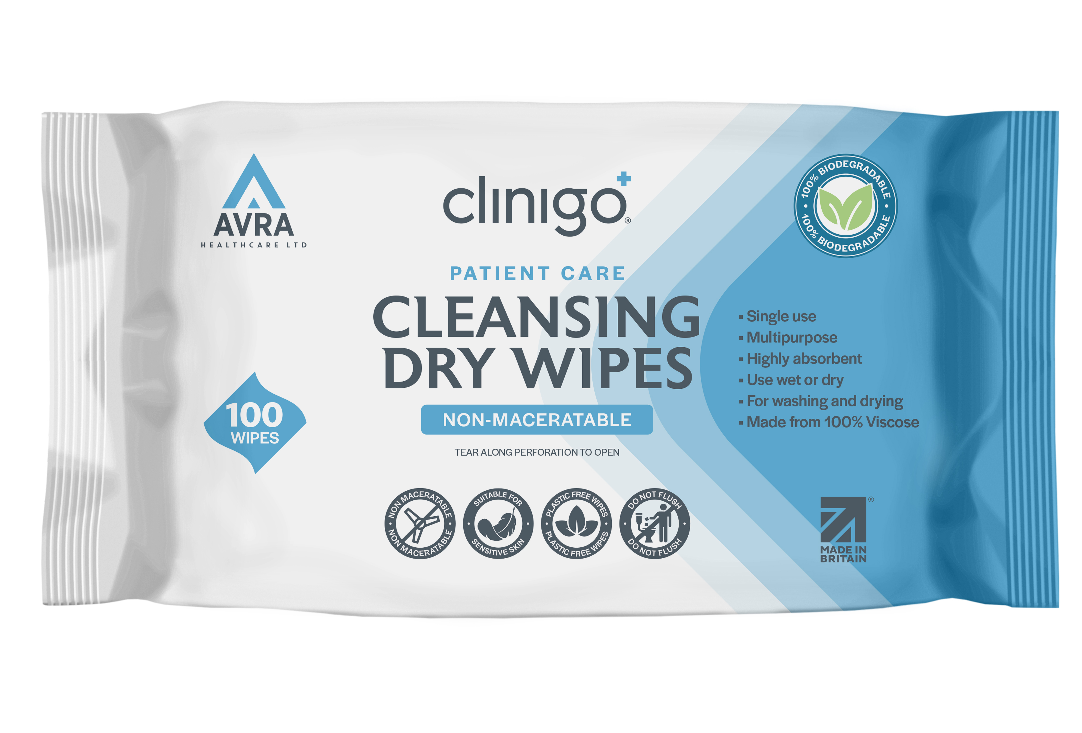 Clinigo Cleansing Dry Wipes — Non-maceratable